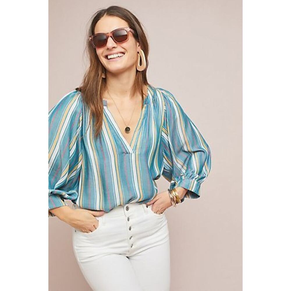 MAEVE Anthropologie Byron Striped Split Neck Peasant Top Size XS